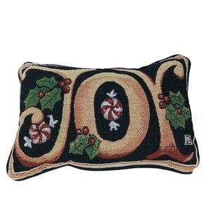 Vintage Mary Engelbreit Christmas Tapestry Pillow JOY 12" x 7" Peppermint